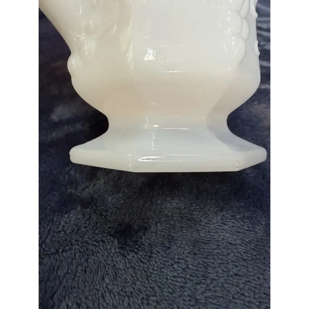 Vintage Anchor Hocking Style Milk Glass Grape Leaf Footed Pitcher 7”